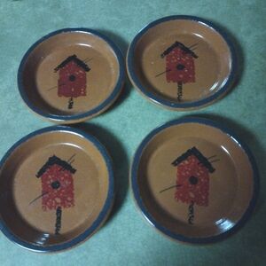 🙂Set of Four Crock Style Coasters with Birdhouse Accent